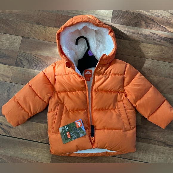 Ozark Trail Kids Bright Orange Puffer Jacket w/ foldover sleeve - Picture 2 of 6